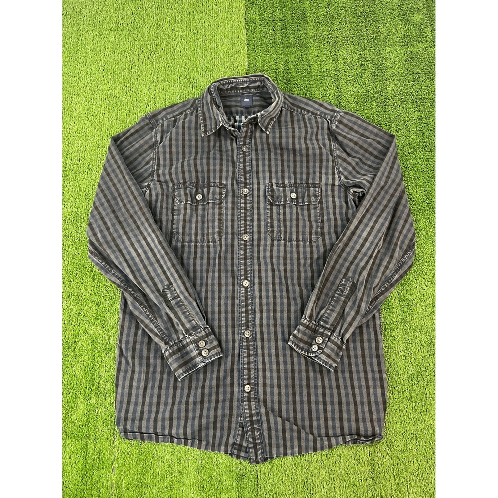 Gap Mens Gray Black Striped Long Sleeve Button Down Shirt Size M Regular Fit